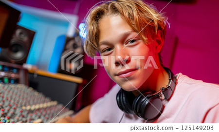 Young Music Producer in Studio 125149203