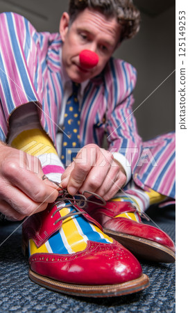 Clown's Colorful Shoe Preparation 125149253