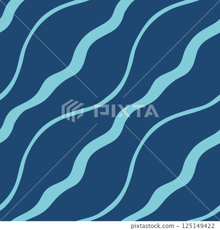 Blue diagonal wavy stripes vector seamless pattern. Modern minimal repeat design with hand drawn curved lines on dark background. Simple geometric tile for apparel, home textile, media, print Blue diagonal wavy stripes vector seamless pattern. Modern minimal repeat design with hand drawn curved lines on dark background. Simple geometric tile for apparel, home textile, media, print 125149422