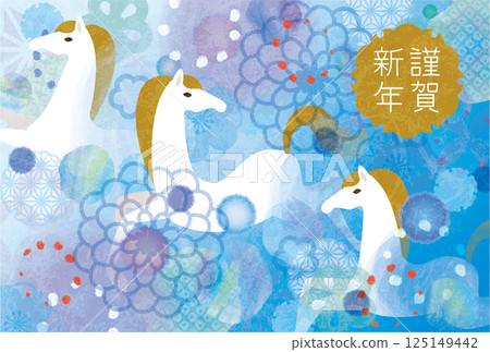 現代日式藍色馬年新年賀卡 現代日式藍色馬年新年賀卡 125149442