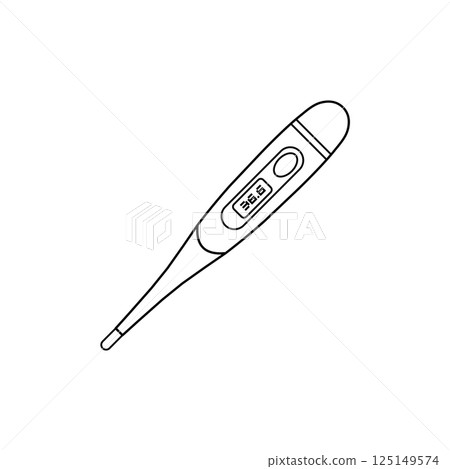Digital Thermometer Outline Icon Illustration on Isolated White Background Suitable for Health Care Temperature, Medical Tool, Icon 125149574