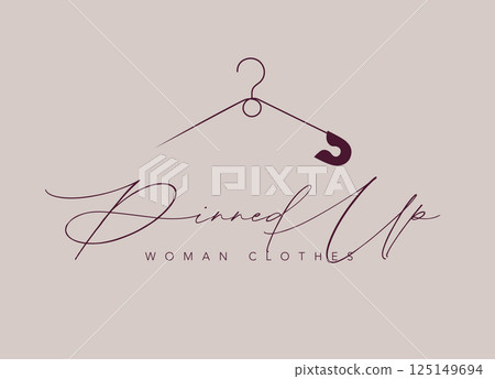 Safety pin hanger woman clothes label 125149694