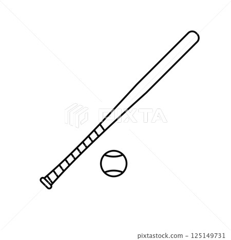 Baseball Bat and Ball Outline Icon Illustration on White Background 125149731