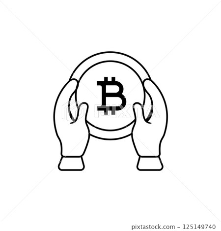 Both Hands Holding Bitcoin Outline Icon Illustration on White Background Both Hands Holding Bitcoin Outline Icon Illustration on White Background 125149740