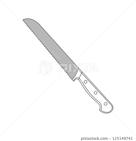 Bread Knife Kitchen Utensil Outline Icon Illustration on White Background 125149741