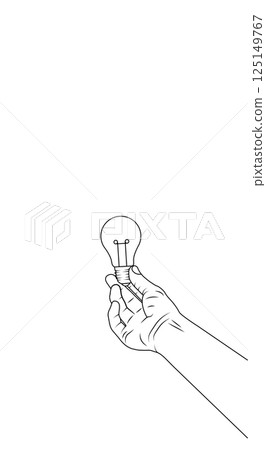Hand Holding Bulb Vertical Outline Illustration on White Background Hand Holding Bulb Vertical Outline Illustration on White Background 125149767