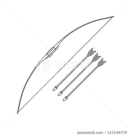 Long Bow with 3 Arrow Outline Icon Illustration on White Background Long Bow with 3 Arrow Outline Icon Illustration on White Background 125149779