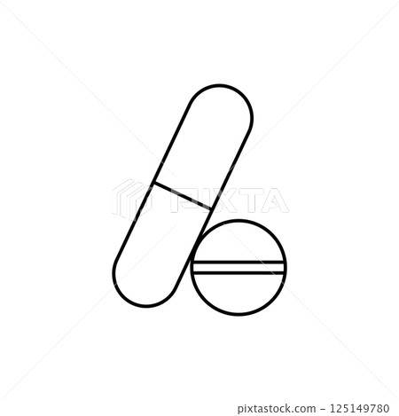 Medicine Tablet and Capsule Outline Icon Illustration on White Background Suitable for Medicine, Apothecary, Treatment Icon 125149780