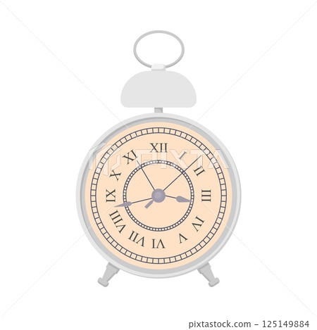Alarm Clock with Roman Numeral Flat Illustration. Clean Icon Design Element on Isolated White Background Alarm Clock with Roman Numeral Flat Illustration. Clean Icon Design Element on Isolated White Background 125149884