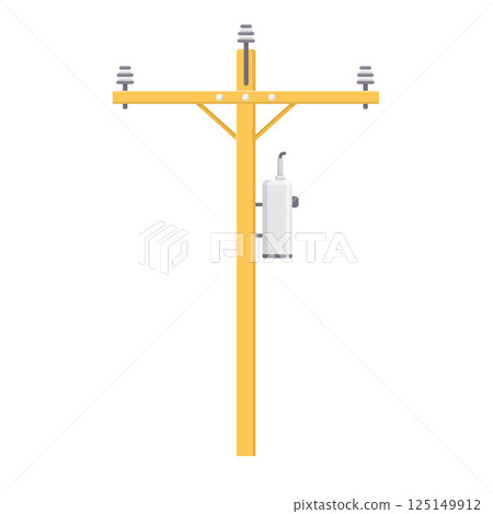 Wooden Power Pole Flat Illustration. Clean Icon Design Element on Isolated White Background 125149912