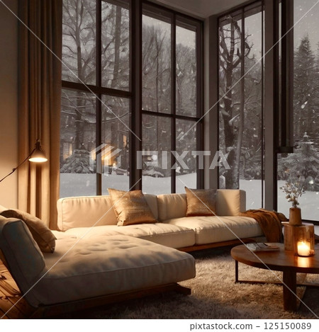 Living in a highly insulated house in winter 125150089