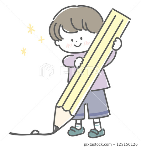 一個孩子用一支大鉛筆寫字 一個孩子用一支大鉛筆寫字 125150126