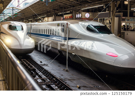 Tokaido Shinkansen entering Tokyo Station in the rain Tokaido Shinkansen entering Tokyo Station in the rain 125150179