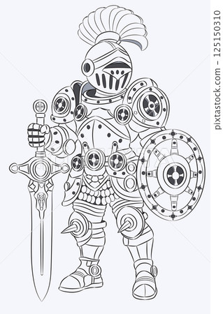 Medieval knight in armor black and white vector illustration Medieval knight in armor black and white vector illustration 125150310