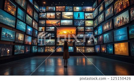 A futuristic gallery filled with digital art A futuristic gallery filled with digital art 125150426