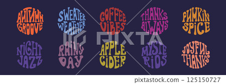 Groovy retro text designs featuring seasonal Groovy retro text designs featuring seasonal 125150727