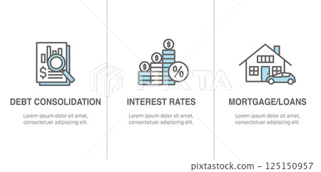 Debt Consolidation Credit and Loan Refinance - Application Icon Set and Web Banner 125150957