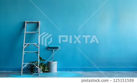 Vibrant Blue Room Transformation with DIY Home Improvement Tools and Supplies 125151589