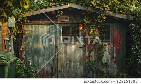 Rustic Garden Shed Undergoing Revitalization and in Autumn Foliage Rustic Garden Shed Undergoing Revitalization and in Autumn Foliage 125151598