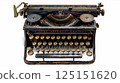 Elegantly Crafted Vintage Typewriter with Intricate Mechanical Details Showcased on a Clean White Background 125151620