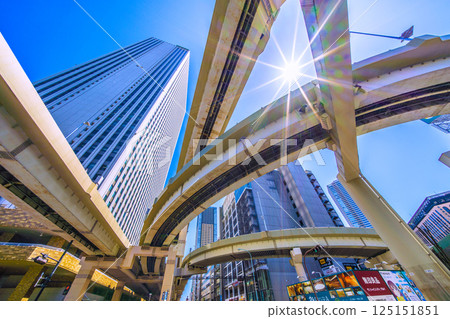 Tokyo cityscape in Japan: Sunshine pours in...view of Sunshine 60 in Ikebukuro and Ikebukuro Junction 125151851