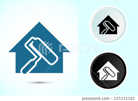 Home painting icon design illustration. House painting sign symbol in color, black and white 125152182