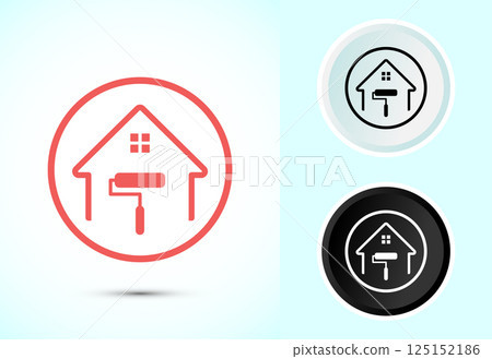 Home painting icon design illustration. House painting sign symbol in color, black and white 125152186