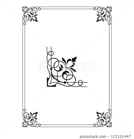 Vintage floral classic calligraphic retro vignette scroll frames ornamental design elements black and color set isolated vector 125152447