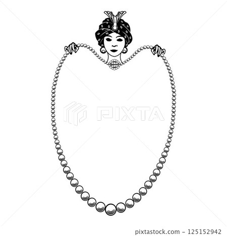 Golden chain necklace with round diamond pendant. Jewelry design vector illustration 125152942