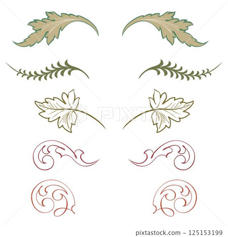 Vintage floral calligraphic floral vignette scroll corners ornamental design elements set isolated illustration Vintage floral calligraphic floral vignette scroll corners ornamental design elements set isolated illustration 125153199