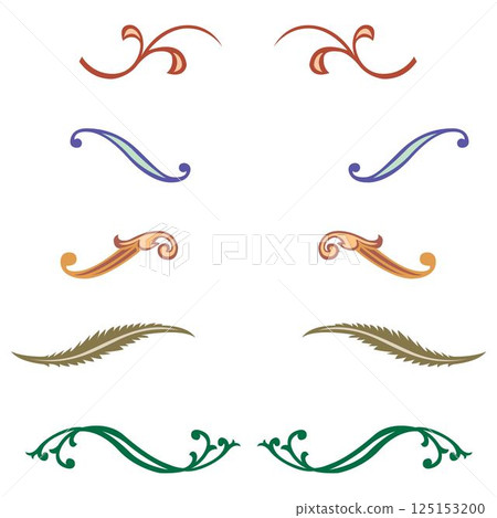 Vintage floral calligraphic floral vignette scroll corners ornamental design elements set isolated illustration 125153200