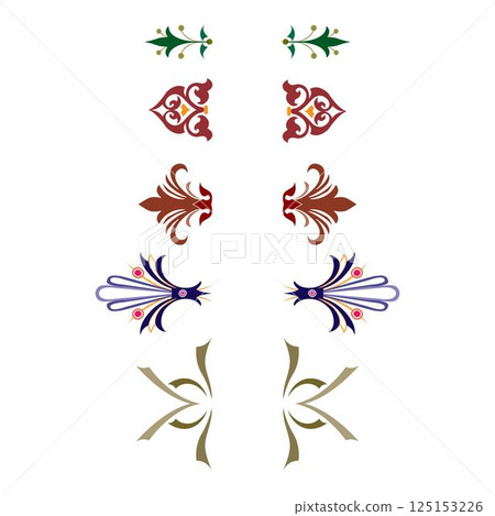 Vintage floral calligraphic floral vignette scroll corners ornamental design elements set isolated illustration 125153226