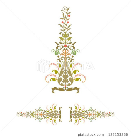 Vintage floral calligraphic floral vignette scroll corners ornamental design elements set isolated illustration 125153266