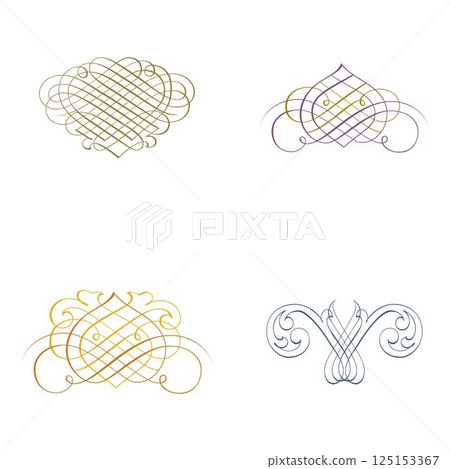 Vintage floral calligraphic floral vignette scroll corners ornamental design elements set isolated illustration 125153367