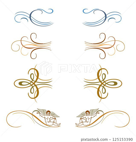 Vintage floral calligraphic floral vignette scroll corners ornamental design elements set isolated illustration 125153390