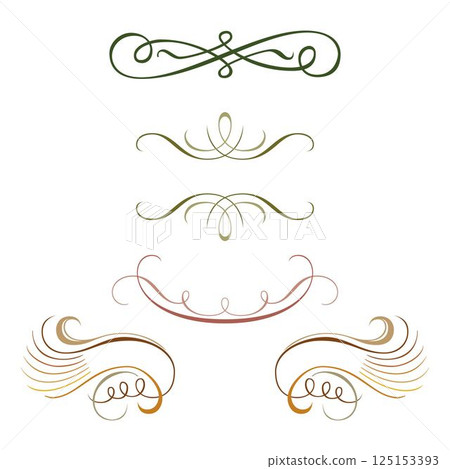 Vintage floral calligraphic floral vignette scroll corners ornamental design elements set isolated illustration 125153393