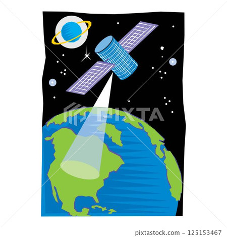Satellite placed in orbit around the earth or moon or another planet in order to collect information or for communication Satellite placed in orbit around the earth or moon or another planet in order to collect information or for communication 125153467