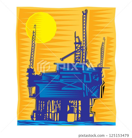Clipart of Oil rig - a structure with equipment for drilling and servicing an oil well 125153479
