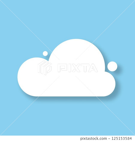 The icon of a white cloud with a shadow on a blue background. 125153584
