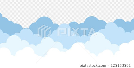 White and blue clouds on a transparent background. Realistic background, cloudy sky. 125153591