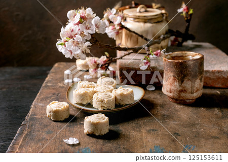 Japanese Sweets With Cherry Blossom Branch Japanese Sweets With Cherry Blossom Branch 125153611