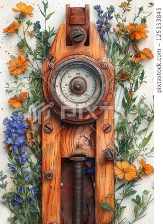 Peaceful Composition of a Clinometer Surrounded by Delicate Wildflowers Peaceful Composition of a Clinometer Surrounded by Delicate Wildflowers 125153845