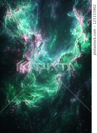Mesmerizing Glowing Green Deep Space Background with Cosmic Swirls and Stars Mesmerizing Glowing Green Deep Space Background with Cosmic Swirls and Stars 125153902