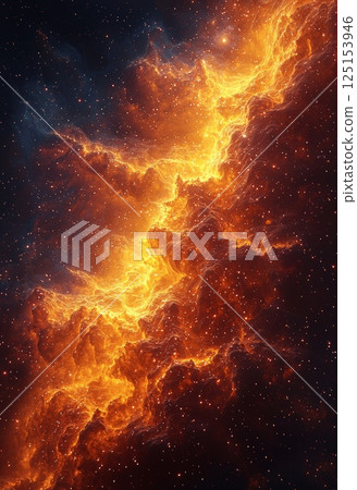 Fiery Cosmic Landscape Featuring Breathtaking Red and Orange Nebula Elements Fiery Cosmic Landscape Featuring Breathtaking Red and Orange Nebula Elements 125153946