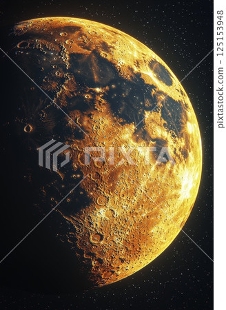 Serene Crescent Moon Over a Distant Planet in Cosmic Space Background Serene Crescent Moon Over a Distant Planet in Cosmic Space Background 125153948