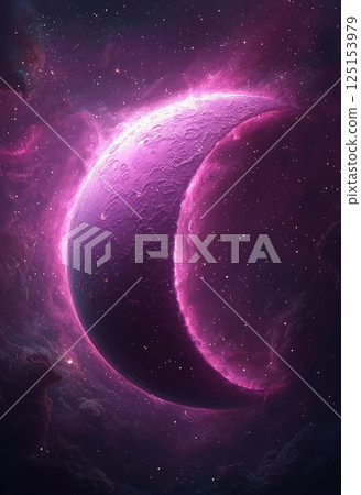Serene Galactic Backdrop with Pastel Pink Moon and Ethereal Cloud Patterns Serene Galactic Backdrop with Pastel Pink Moon and Ethereal Cloud Patterns 125153979