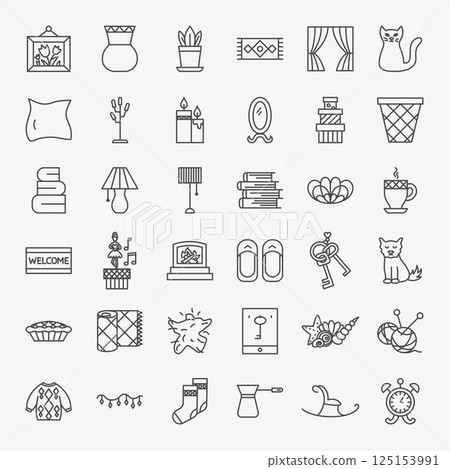 Sweet Home Line Icons Set Sweet Home Line Icons Set 125153991