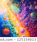 Vibrant abstract cellular composition with colorful bubbles and organic patterns 125154013