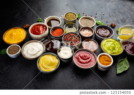Set of different dip sauces 125154050