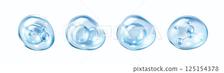 Blue collagen molecules inside bubbles realistic icons 125154378